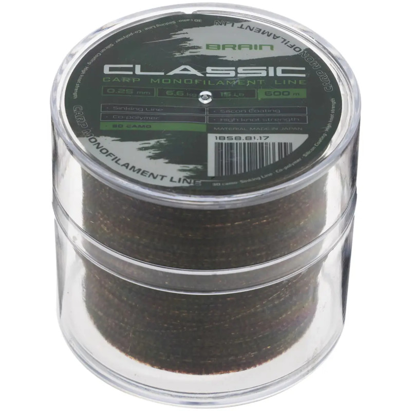 Волосінь Brain Classic Carp Line 3D 600m 0.28mm 18lb 7.9kg Camo