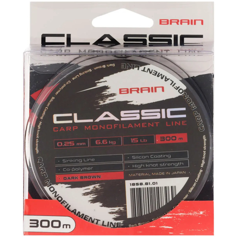 Волосінь Brain Classic Carp Line 300m 0.28mm 18lb 7.9kg Dark Brown