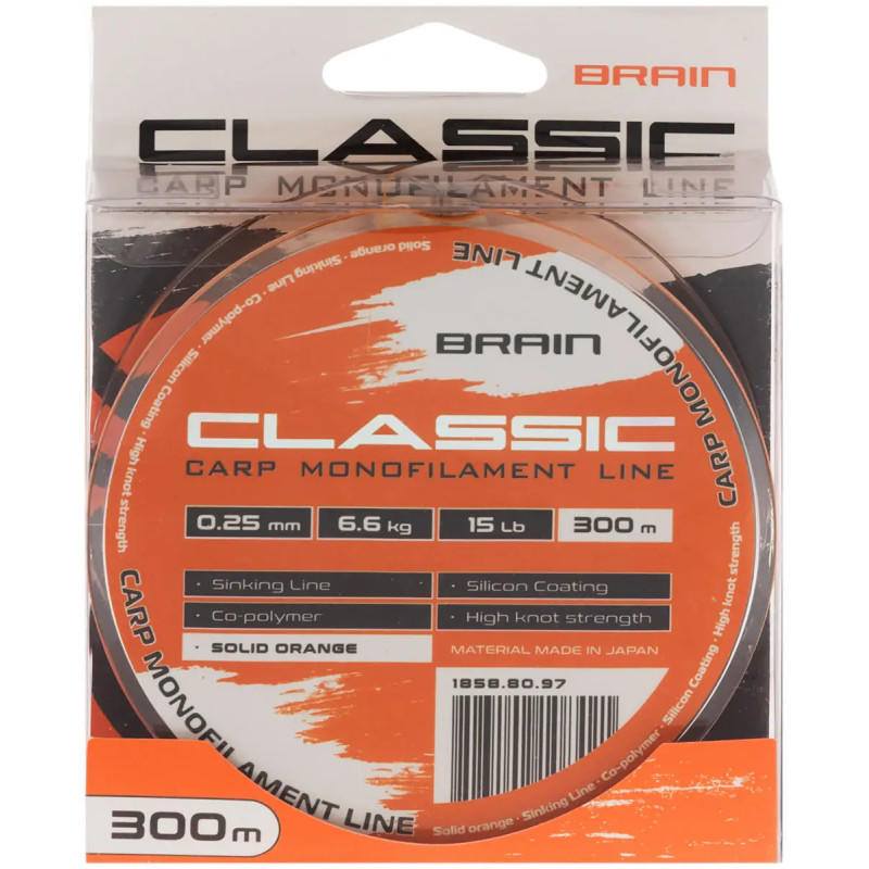 Волосінь Brain Classic Carp Line 300m 0.33mm 22lb 10.0kg Solid Orange