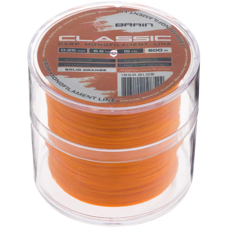 Волосінь Brain Classic Carp Line 600m 0.28mm 18lb 7.9kg Solid Orange