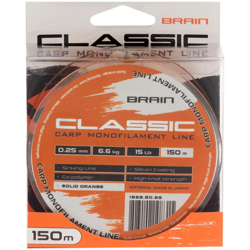 Волосінь Brain Classic Carp Line 150m 0.25mm 15lb 6.6kg Solid Orange